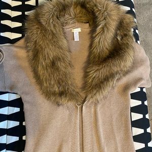 Fur collar open cardigan